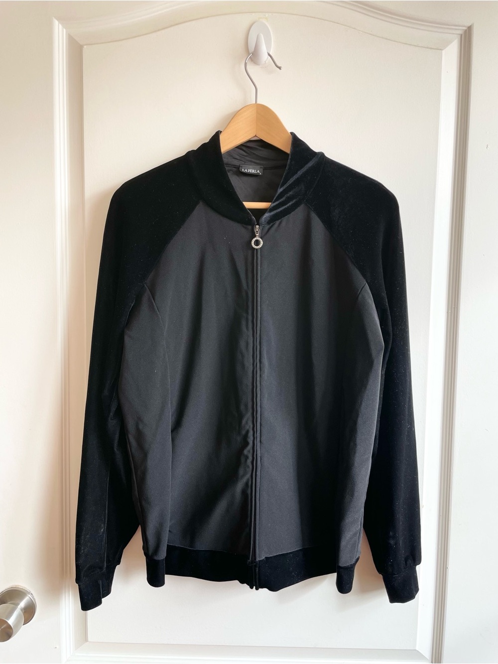 La Perla Luxury Velvet Panel Womens Bomber Jacket Size M Lightweight